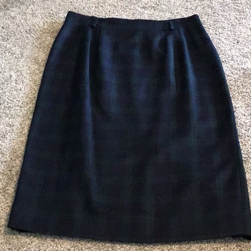 Talbots petites plaid midi wool skirt, blue/green